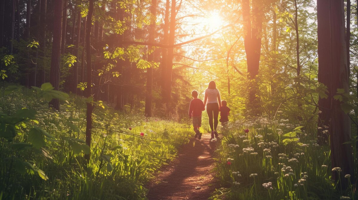 Parent and child on a Nature Coast trail with a nature journal during a homeschool day